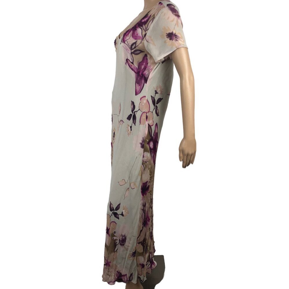 Vintage Majick Floral Printed Sequin Maxi Dress Short‎ Sleeve Long Boho Dress L - Picture 4 of 9